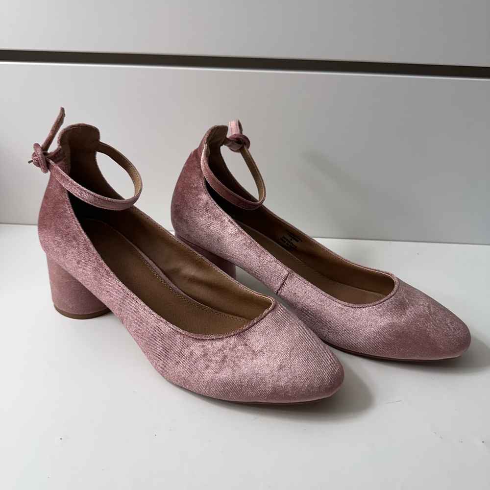 ASOS Pink Velvet Block Heel Pumps
